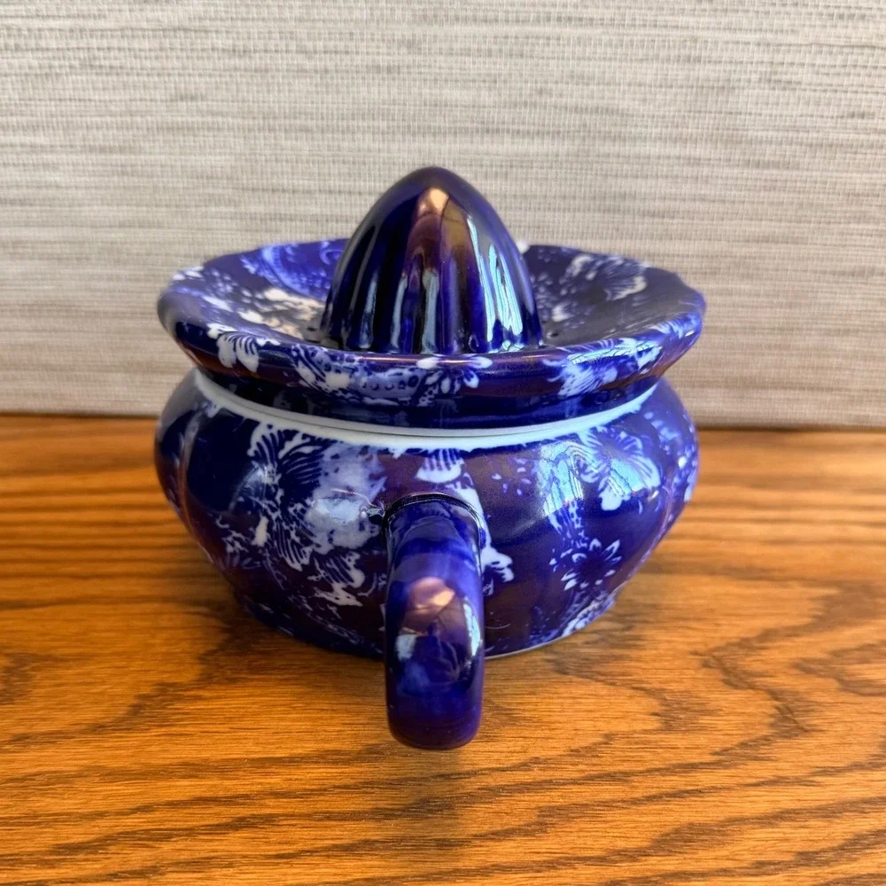 Victoria Ware Ironstone Flow Blue Style Juicer Reamer 2 Piece Set Floral 1990s
